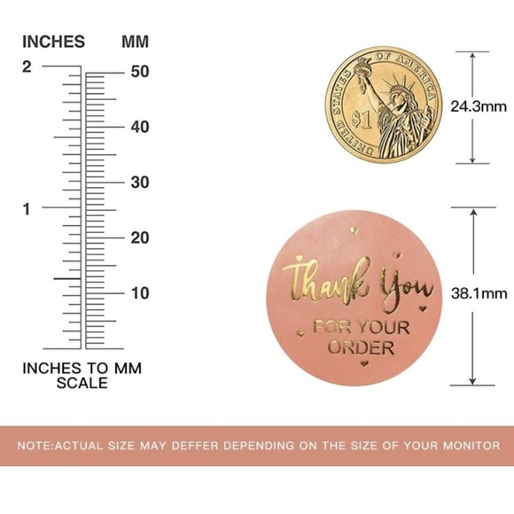 Thank You Sticker Labels 500 labels on roll. Peach & Gold, 1.5”x1.5” NWT - Picture 5 of 5